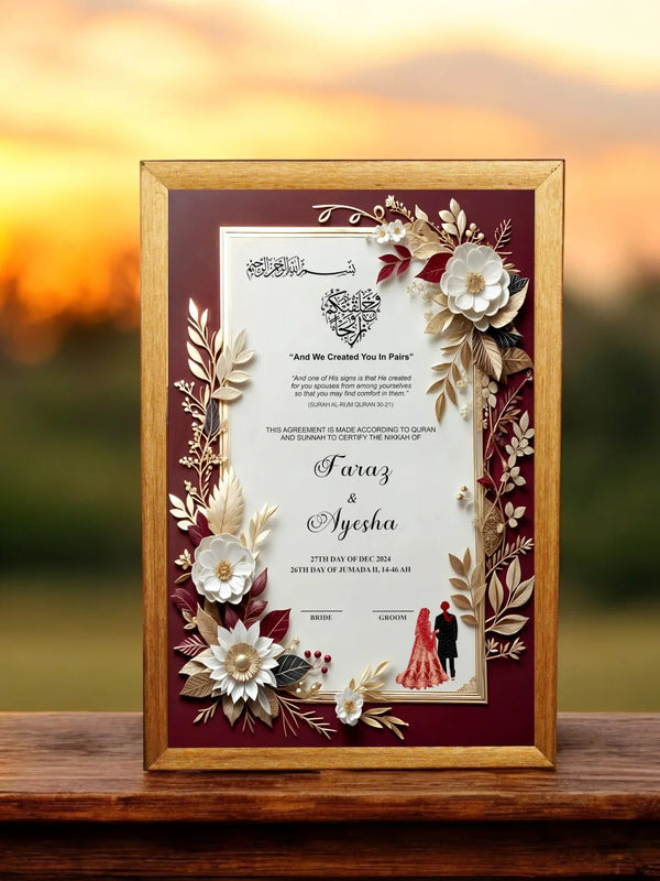 Print Maroon Love Nikah Frame – Luxury Personalized Wedding Gift