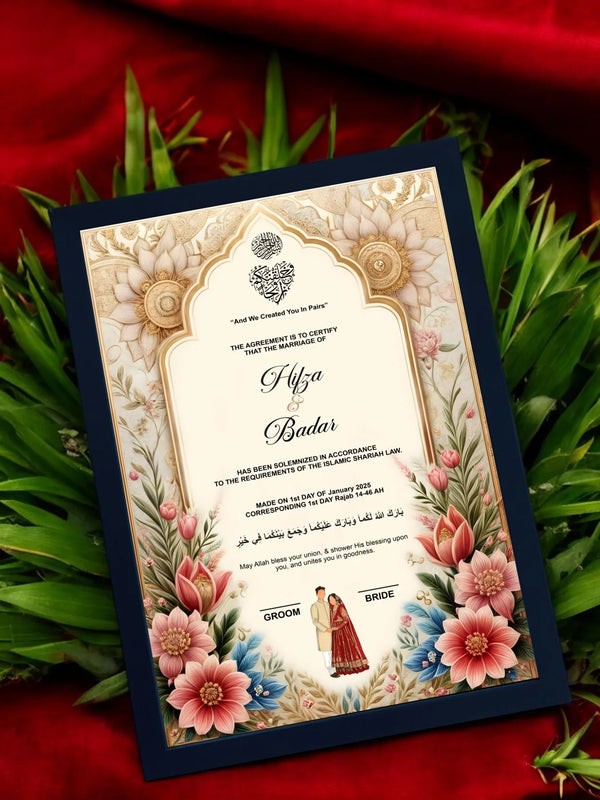 Print Pink Floral Nikah Frame – Luxury Personalized Wedding Gift