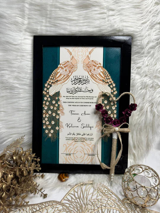 Dual Peacock Lovely Nikah Frame Pen Set