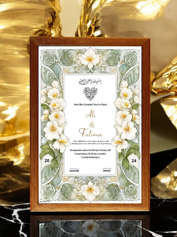 Jasmine Nikah Frame – Elegant Islamic Wedding Gift