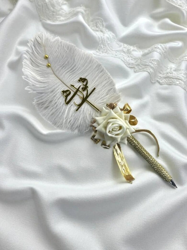 Handcrafted White and Gold Nikah Pen