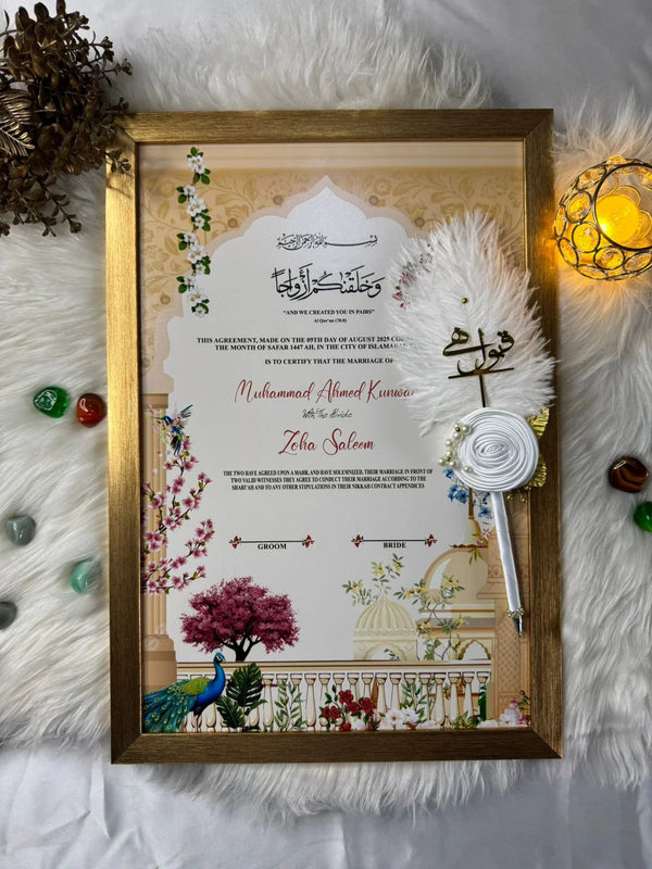 Peacock Love Nikah Frame Pen Set