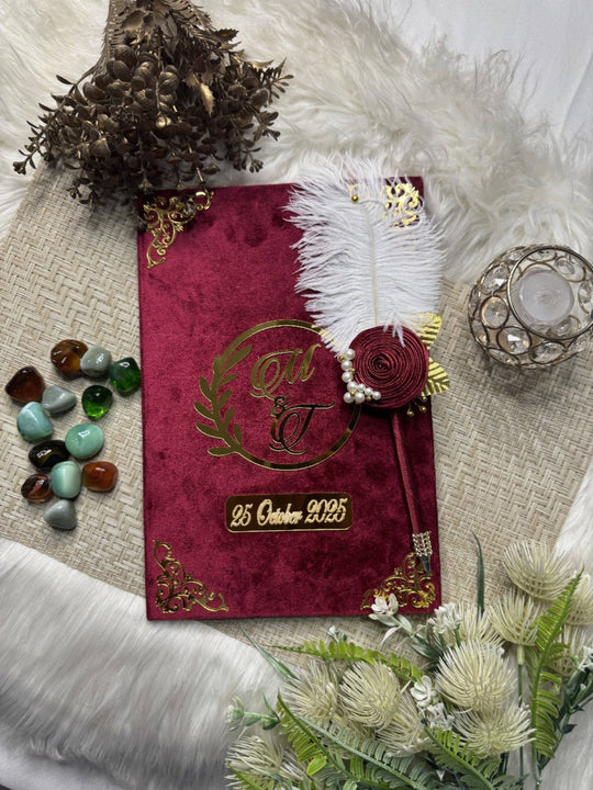 Premium Mehroon Nikah Name Booklet with Pen